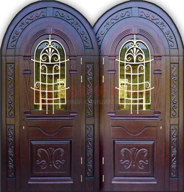 Индивидуальная арочная дверь со стеклом и ковкой ДА-19 в Самаре