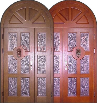 Металлическая арочная дверь со стеклом ДА-28 в коттедж в Самаре