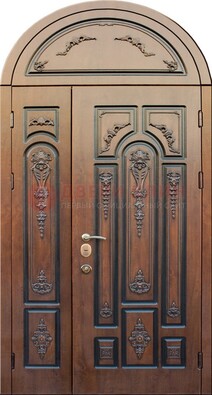 Арочная железная дверь с виноритом и узором ДА-36 в Самаре