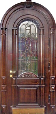 Арочная металлическая дверь массив со стеклом и ковкой ДА-50 в Самаре