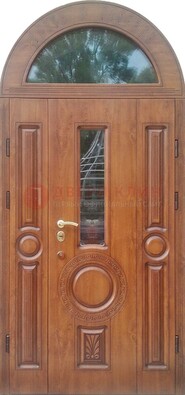 Двустворчатая железная дверь МДФ со стеклом в форме арки ДА-52 в Самаре