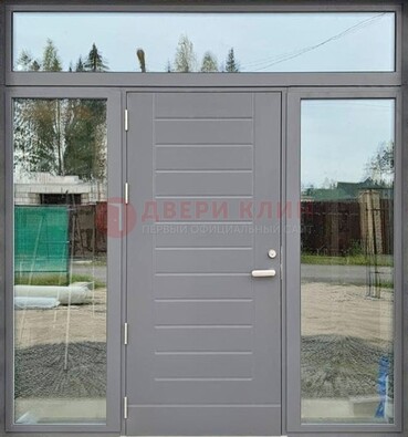 Серая стальная дверь с панелью МДФ и стеклянными фрамугами ДФГ-28 в Самаре