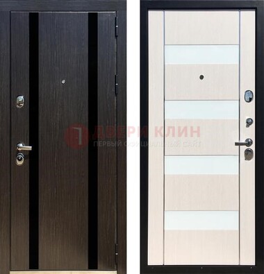 Черная железная дверь с МДФ и декоративными вставками ДМ-157 в Самаре