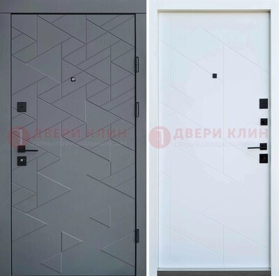 Серая металлическая дверь МДФ с узором  ДМ-224 в Самаре