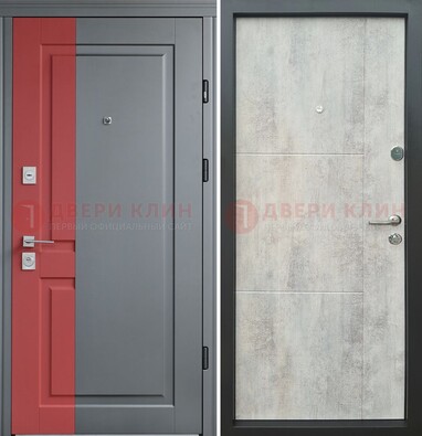 Серая с красной полосой металлическая дверь МДФ ДМ-245 в Самаре