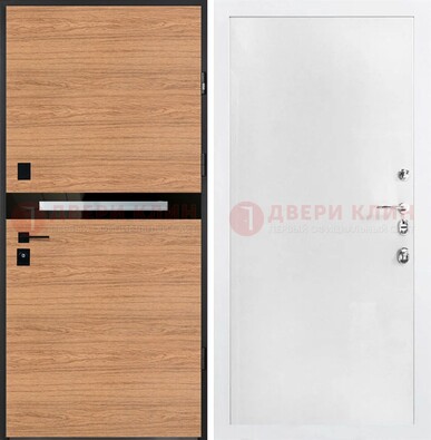 Железная коричневая дверь с МДФ в белом цвете ДМ-313 в Самаре
