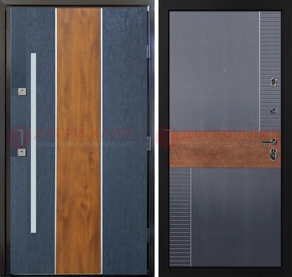 Темная металлическая дверь МДФ со вставками ДМ-411 в Самаре