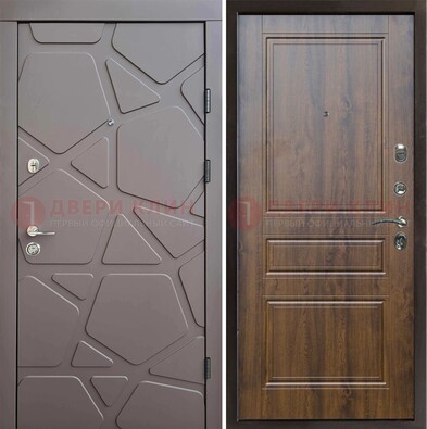 Коричневая железная дверь с декоративной МДФ ДМ-438 в Самаре