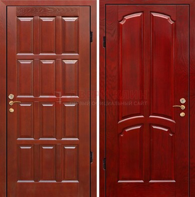 Красная металлическая дверь с массивом дуба ДМД-15 в Самаре