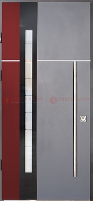 Серая входная дверь с порошковым окрасом и красной вставкой ДП-175 в Самаре
