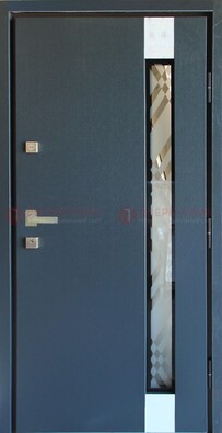 Серая стальная дверь с порошковым покрытием и стеклянной вставкой ДП-216 в Самаре