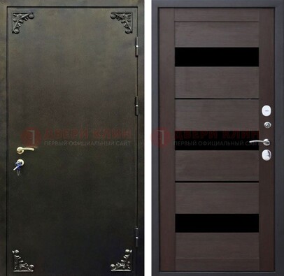 Темная входная дверь с порошковым покрытием и МДФ со стеклом ДП-236 в Ульяновске