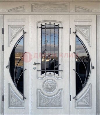 Большая парадная дверь Винорит со стеклом и ковкой ДПР-108 в Самаре