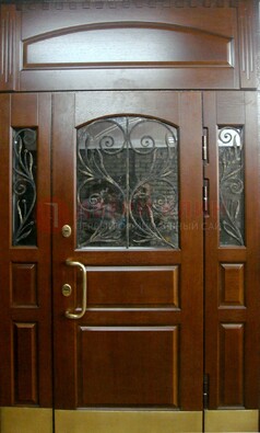 Стальная парадная дверь со вставками из стекла и ковки ДПР-30 в коттедж в Самаре