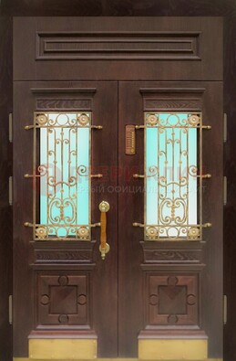 Парадная дверь со вставками из стекла и ковки ДПР-43 для каркасного дома в Самаре