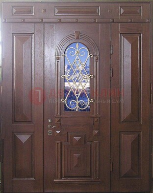 Стальная парадная дверь со стеклом и ковкой ДПР-4 для коттеджа в Самаре
