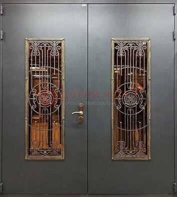 Входная металлическая парадная дверь со стеклом и ковкой ДПР-81 в Самаре