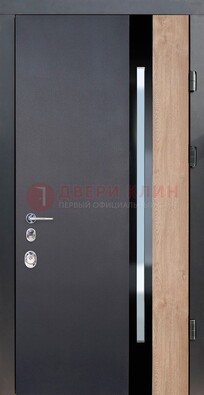 Черная металлическая дверь МДФ со стеклом ДС-14 в Самаре