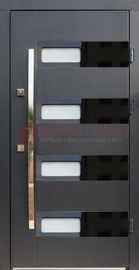 Черная стальная дверь МДФ хайтек со стеклом ДС-16 в Самаре