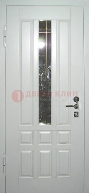 Белая металлическая дверь со стеклом ДС-1 в загородный дом в Самаре