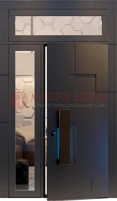 Чёрная двухстворчатая металлическая дверь со стеклом ДС-64 в Самаре