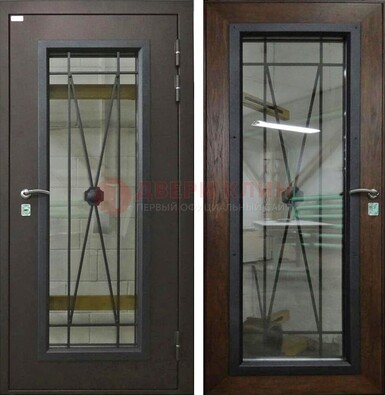 Коричневая железная дверь со стеклом для частного дома ДС-8 в Самаре