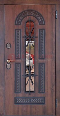 Железная дверь со стеклом и ковкой и узором ДСК-150 в Самаре