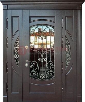 Полуторная железная дверь Винорит со стеклом и ковкой ДСК-231 в Самаре