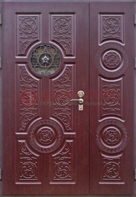 Красная железная дверь Винорит со стеклом и ковкой ДСК-235 в Самаре
