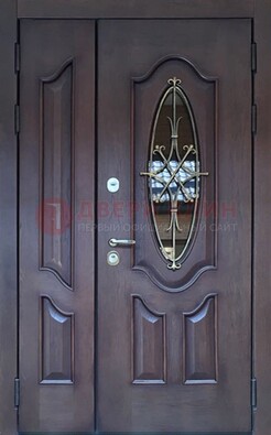 Темная металлическая дверь Винорит со стеклом и ковкой ДСК-239 в Самаре