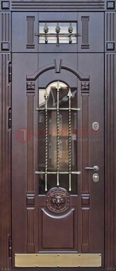 Металлическая дверь массив со стеклом и ковкой с фрамугой ДСК-249 в Самаре