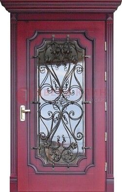 Красная стальная дверь Винорит со стеклом и ковкой ДСК-271 в Самаре