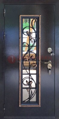 Железная дверь с порошковым напылением стеклом и ковкой ДСК-279 в Самаре