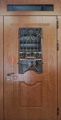 Металлическая входная дверь со стеклом и ковкой для дома ДСК-96 в Самаре
