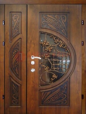 Металлическая дверь с виноритом и резной панелью внутри ДВТ-70 в Самаре