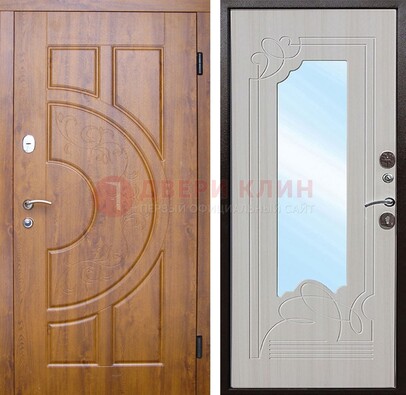 Коричневая металлическая дверь c МДФ с узором и зеркалом ДЗ-105 в Самаре