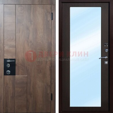Коричневая металлическая дверь c МДФ с зеркалом ДЗ-106 в Самаре