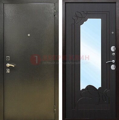 Железная темная дверь c порошковым напылением и МДФ с узором и зеркалом ДЗ-111 в Самаре