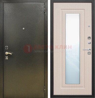 Входная темная дверь c порошковым покрытием и МДФ Белый дуб и зеркалом ДЗ-112 в Самаре