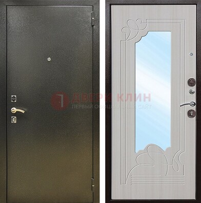 Входная темно-серая дверь c порошковым покрытием и МДФ с резьбой и зеркалом ДЗ-113 в Самаре