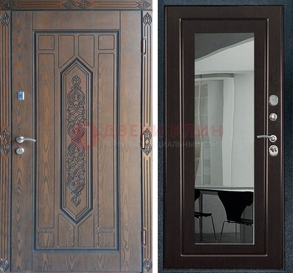Уличная коричневая дверь c виноритом и МДФ Венге с зеркалом ДЗ-116 в Самаре