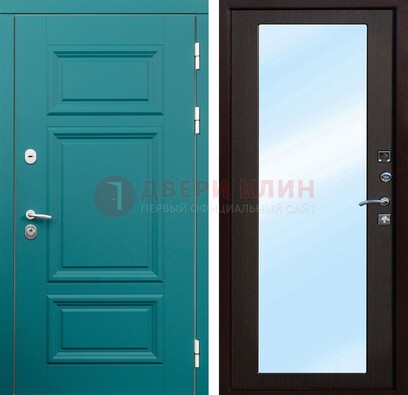 Зеленая входная дверь терморазрыв c виноритом и МДФ с зеркалом ДЗ-122 в Самаре