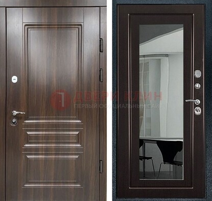 Железная коричневая дверь с МДФ Венге c зеркалом ДЗ-124 в Самаре