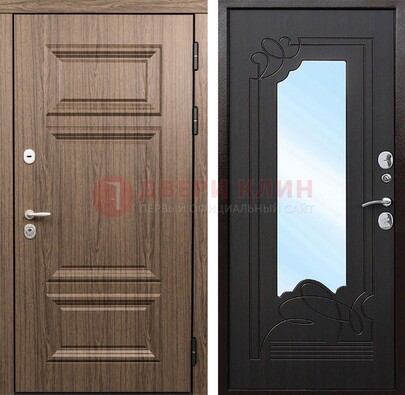 Входная коричневая дверь с зеркалом МДФ Венге ДЗ-127 в Самаре