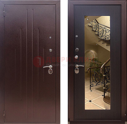 Бордовая металлическая дверь с зеркалом МДФ внутри ДЗ-17 в Самаре