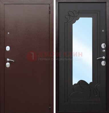 Коричневая стальная дверь с зеркалом ДЗ-18 в Самаре
