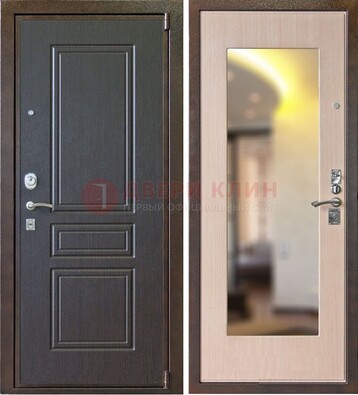 Коричневая стальная дверь с зеркалом МДФ внутри ДЗ-27 в Самаре