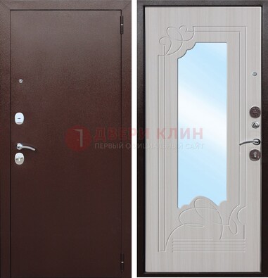 Коричневая металлическая дверь с зеркалом МДФ внутри ДЗ-33 в Самаре