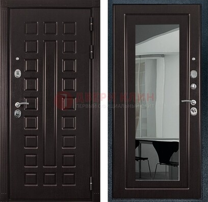 Темная металлическая дверь с зеркалом МДФ внутри ДЗ-4 в Самаре