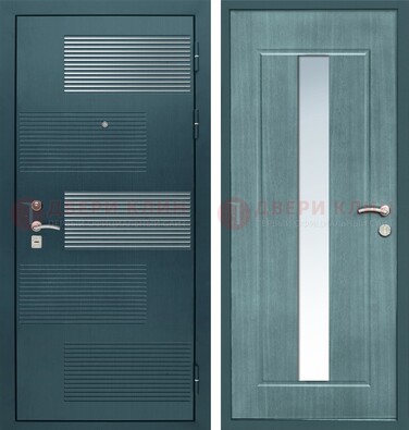 Входная дверь с зеркальной вставкой внутри с голубым МДФ с зеркалом ДЗ-71 в Самаре